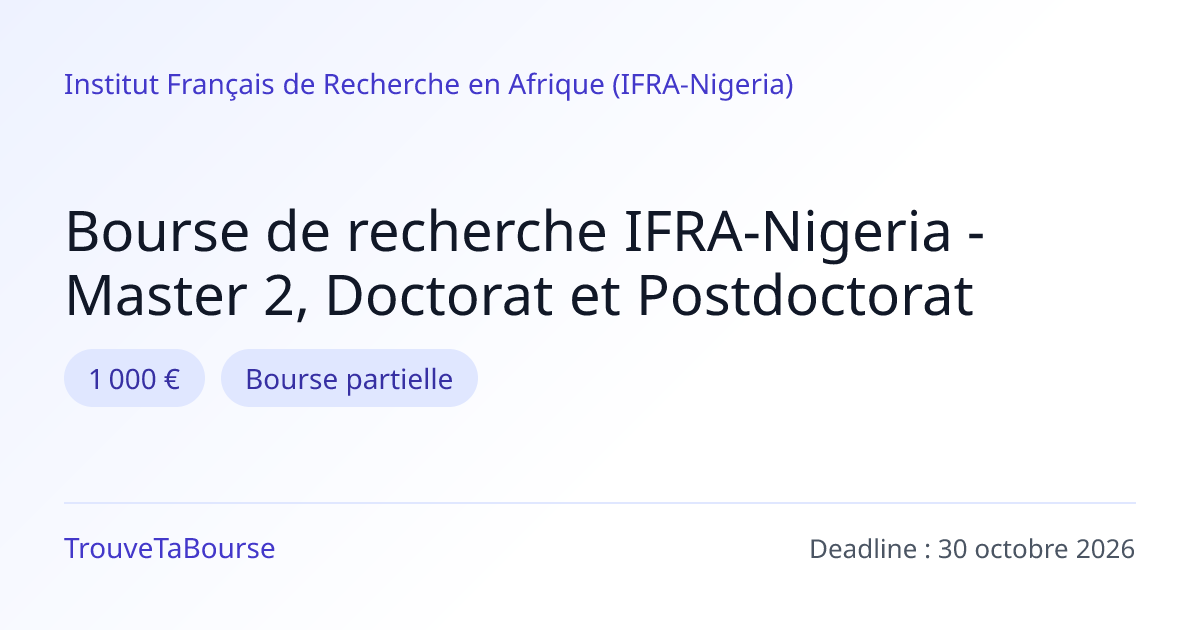 Bourse de recherche IFRA-Nigeria - Master 2, Doctorat et Postdoctorat ...